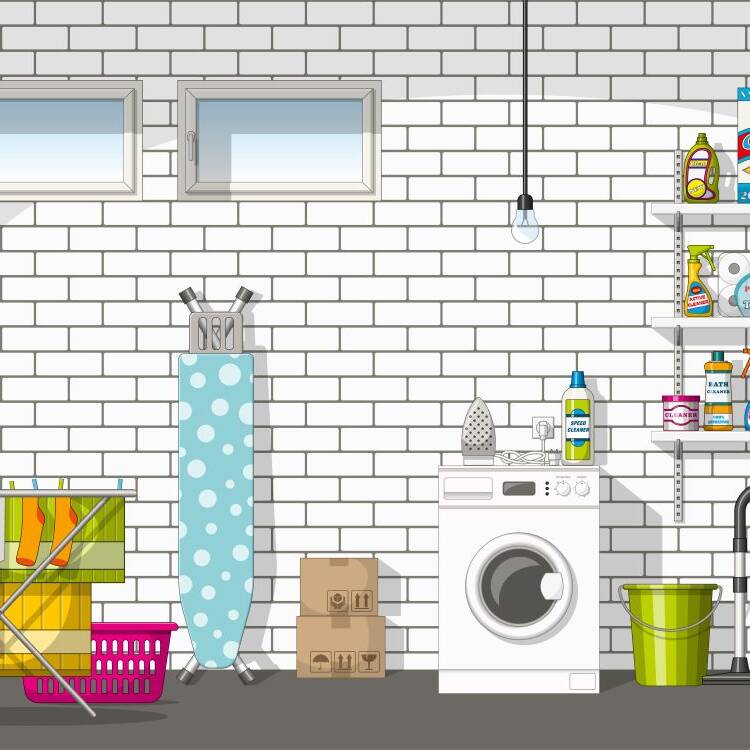 Billede af et vaskerum i en k&aelig;lder